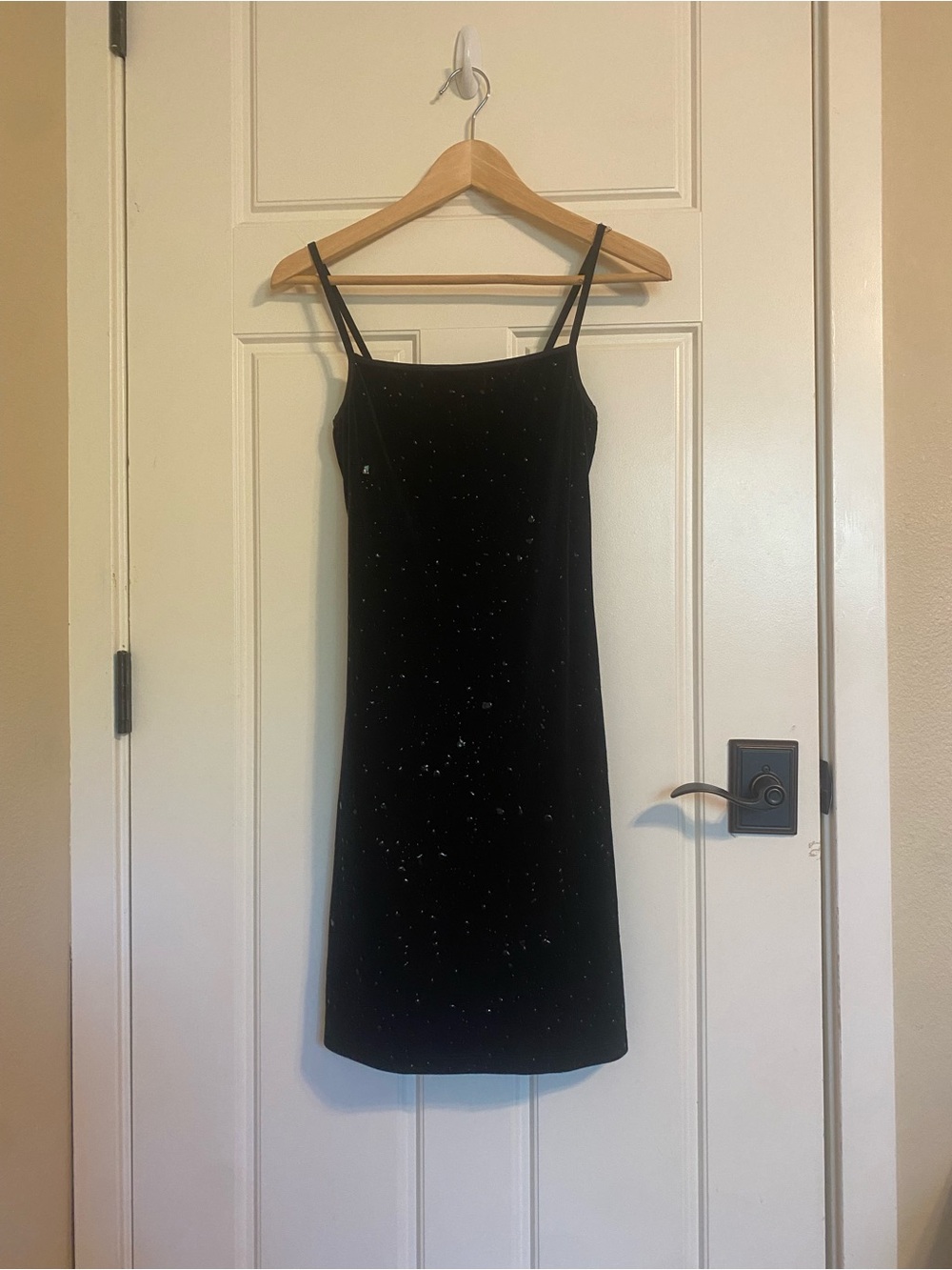 Unique LBD - Black Velvet w/ Black Wet Drip/Melted Wax Look Stretchy Dress